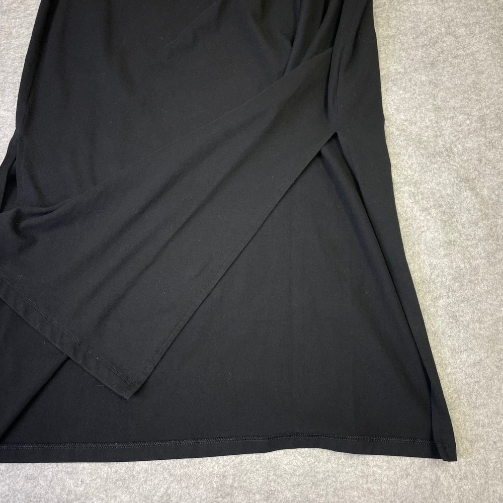 NEW On 34th Core Tie Dress L Deep Black Short Sleeve Midi Side Slit Jersey - Picture 7 of 12